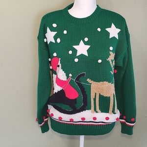 Adell Barre Christmas Sweater Green Colorful Knit Festive Women's Large